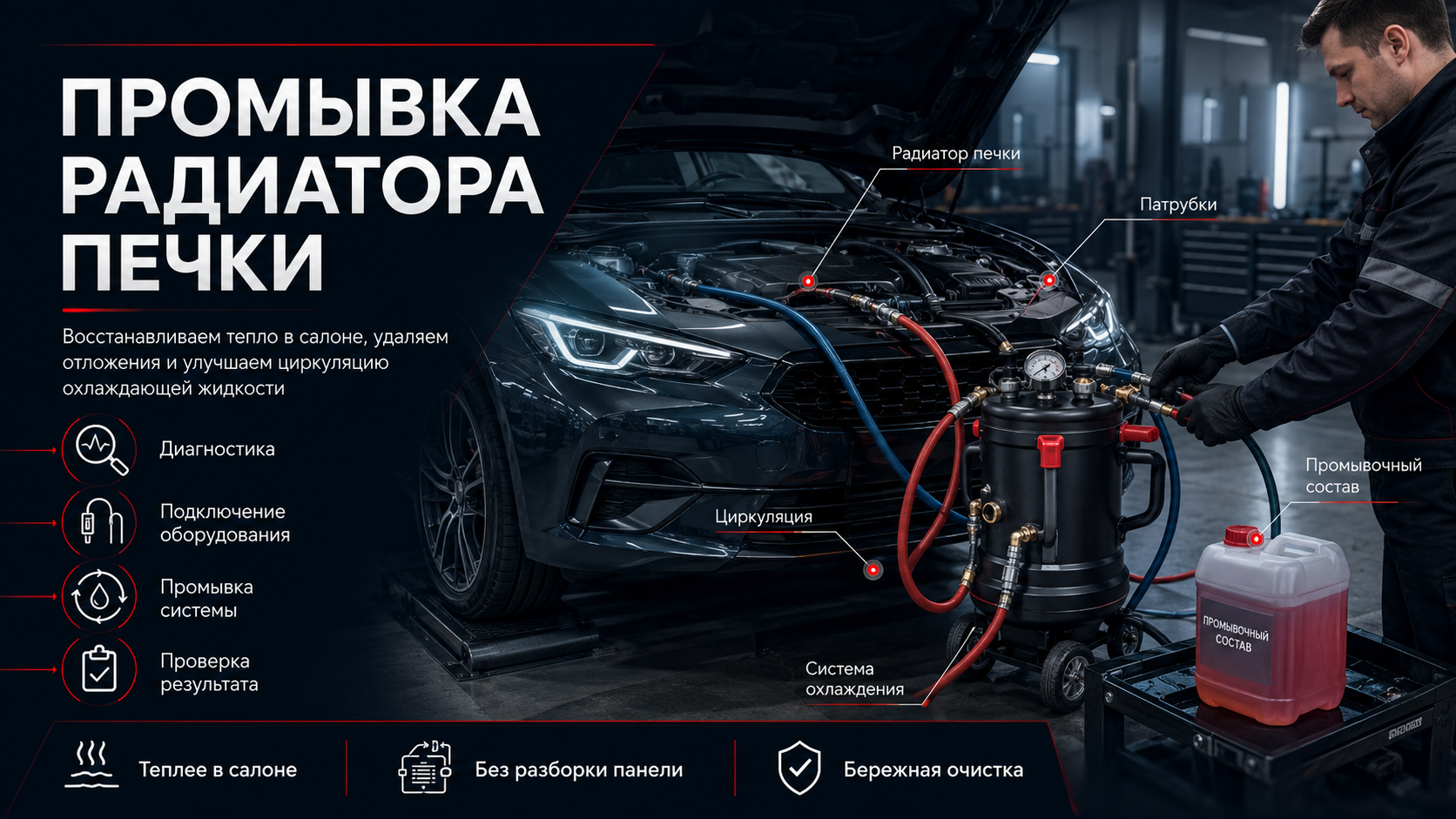 Промывка радиатора печки в Твери